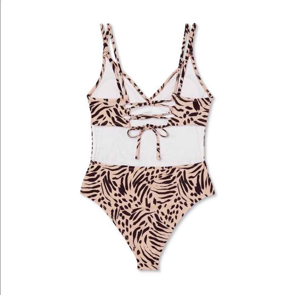 NWT New SHADE & SHORE Leopard Animal Print Monokini Swimsuit Tan Brown M 8 10 - Picture 2 of 9